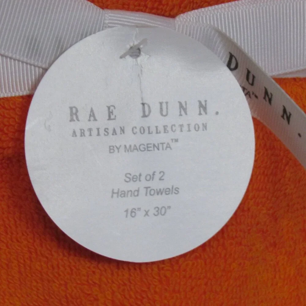 Rae Dunn Orange Halloween Set of 2 Embroidered BOO Hand Towels 16